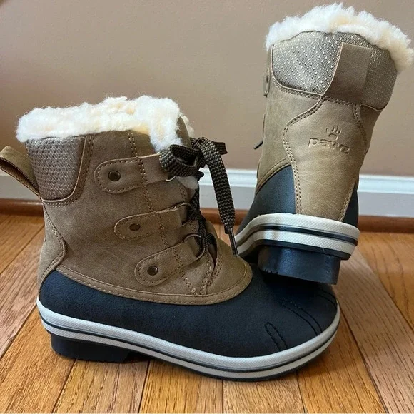 PAWZ Women Ginnie Duck Snow Boots sz 5 Hickory Brown Winter Shearling Leather - Picture 12 of 13
